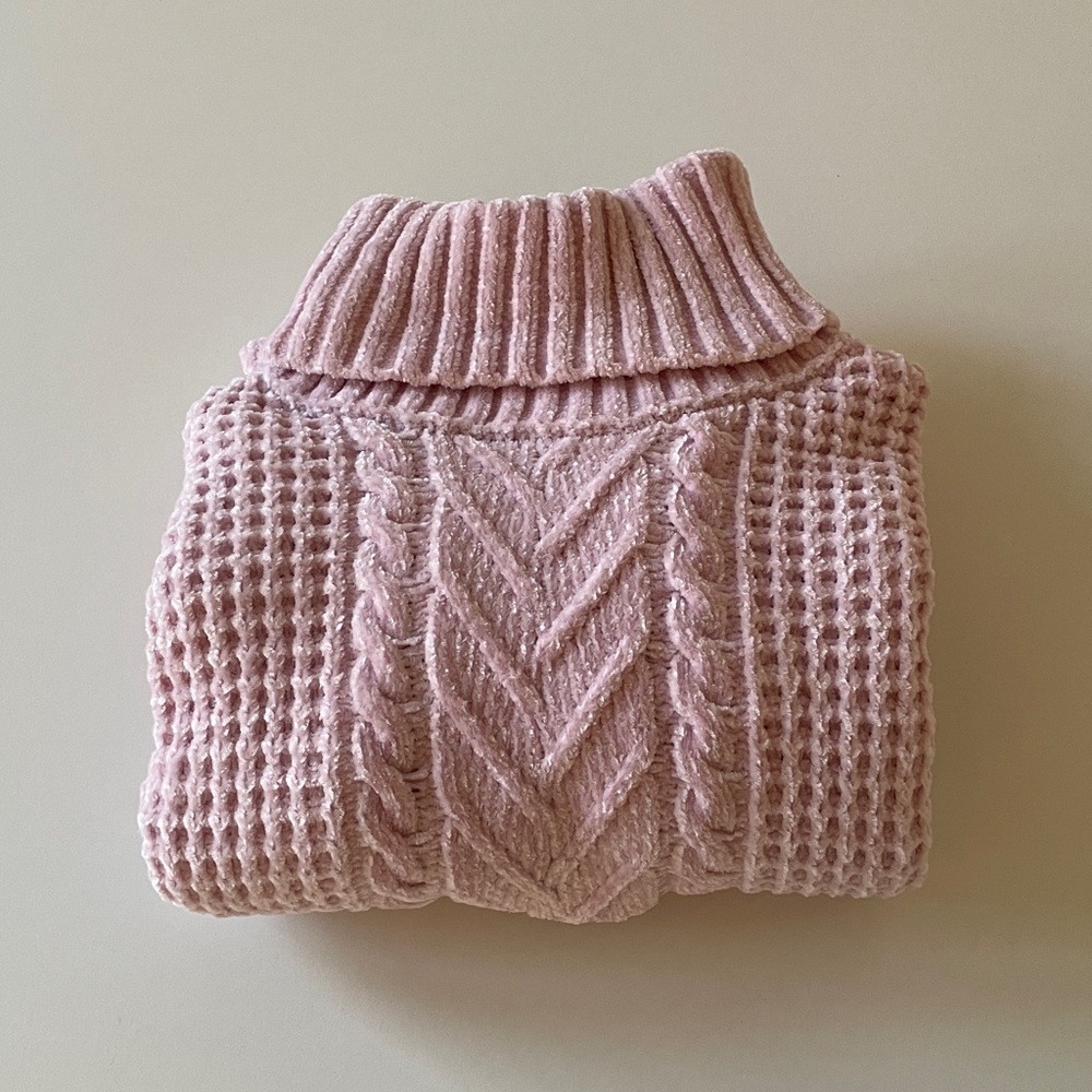 Hippie Rose Cable Knit Mixed Waffle Rib Sweater Boho Soft Lilac